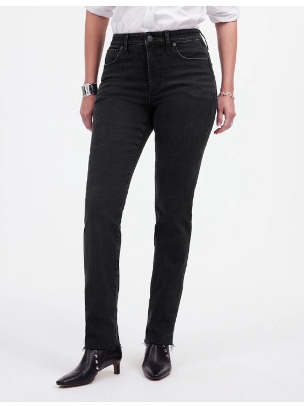 Madewell Tall Curvy Stovepipe Mid-Rise Straight Boot Jeans Charcoal Denim 32T